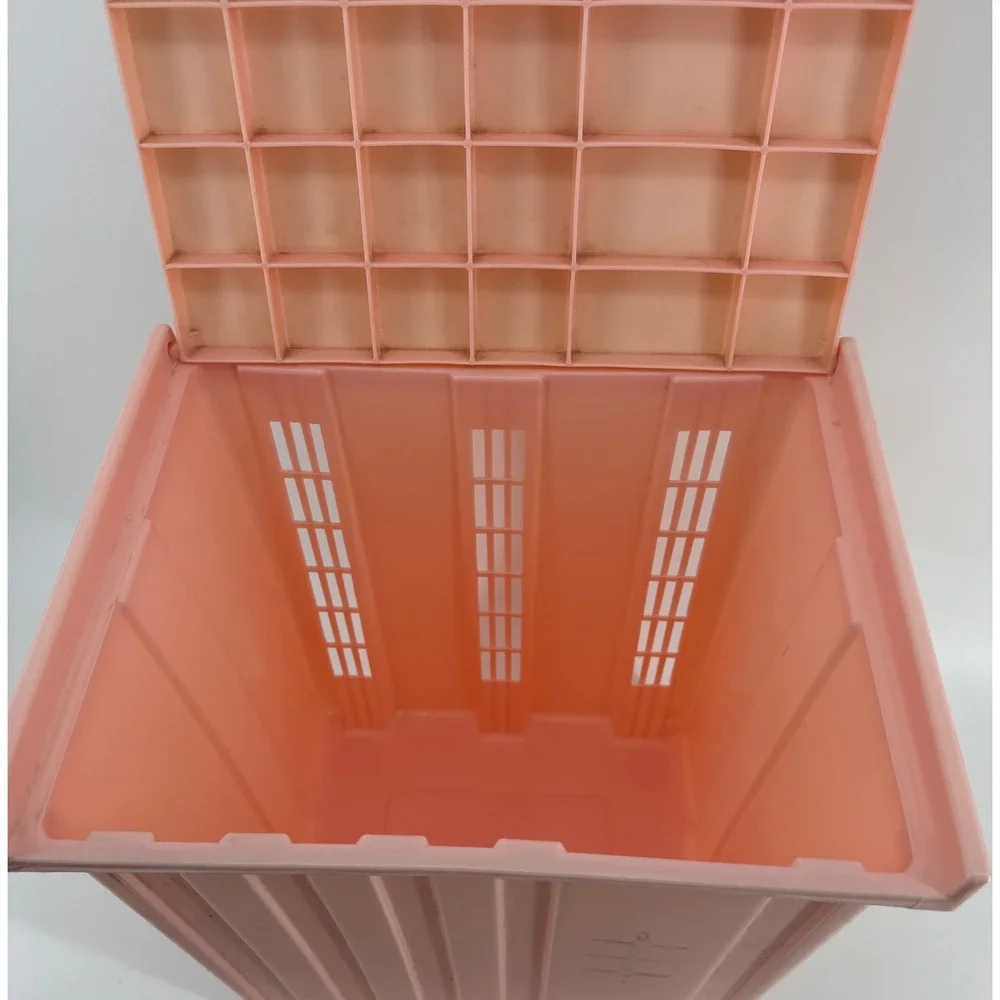 Festival Vintage Pink Plastic Laundry Hamper Retro Mid Century Storage Bin